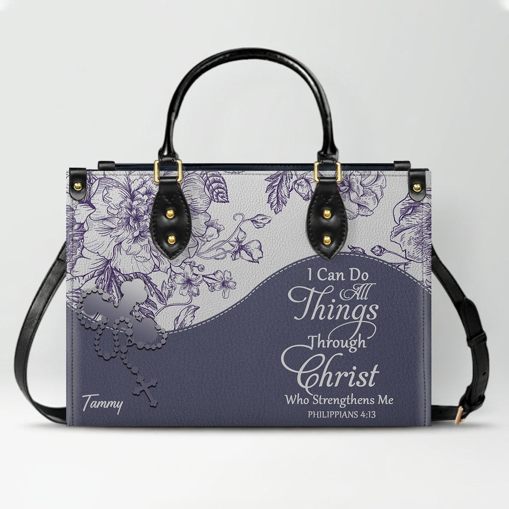 Personalized Christian Floral Leather Handbag