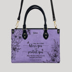 Personalized Purple Bible Verse Leather Handbag