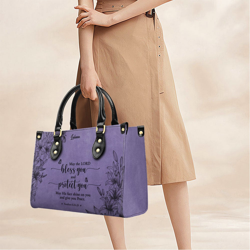 Personalized Purple Bible Verse Leather Handbag