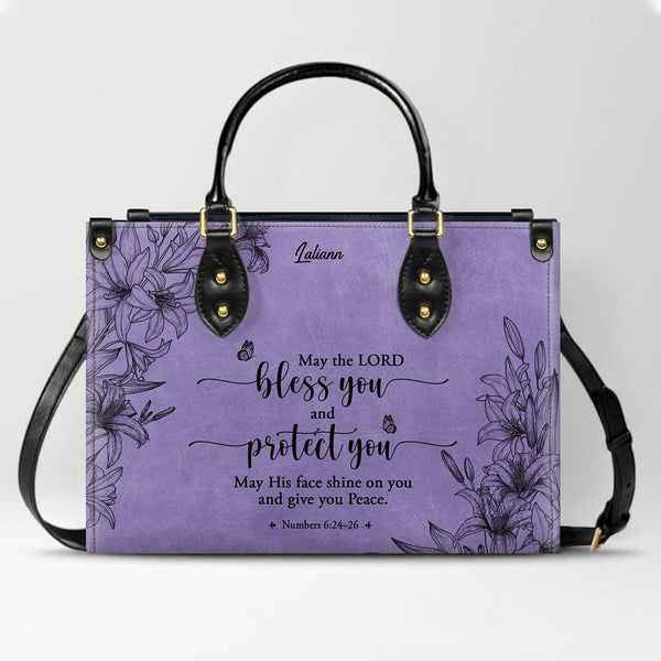 Personalized Purple Bible Verse Leather Handbag