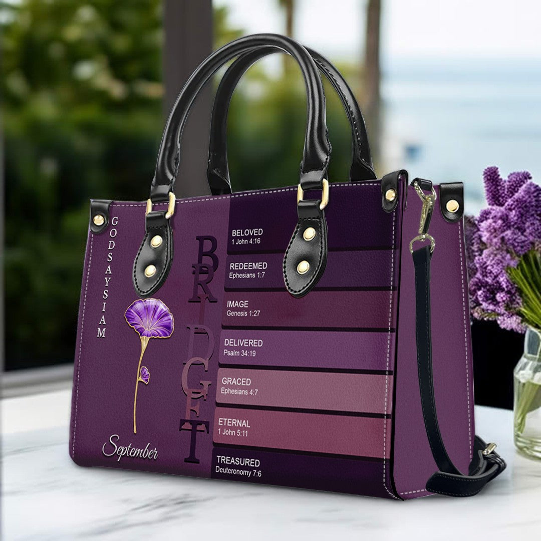 Custom Name & Birth Flower Leather Handbag