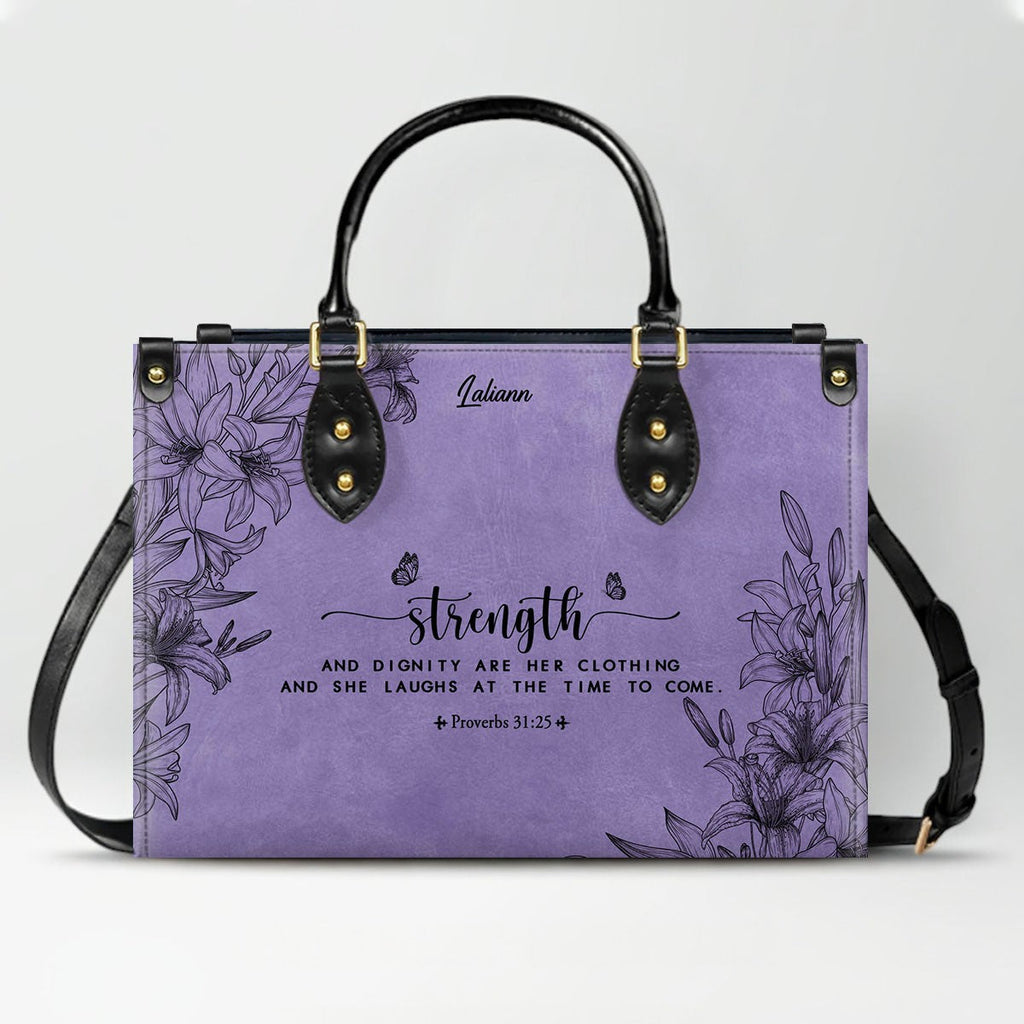 Personalized Purple Bible Verse Leather Handbag