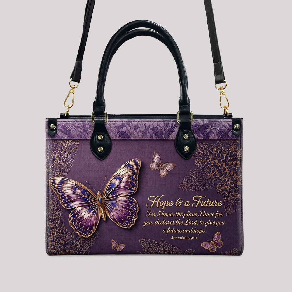 Personalized Butterfly Bible Verse Leather Handbag