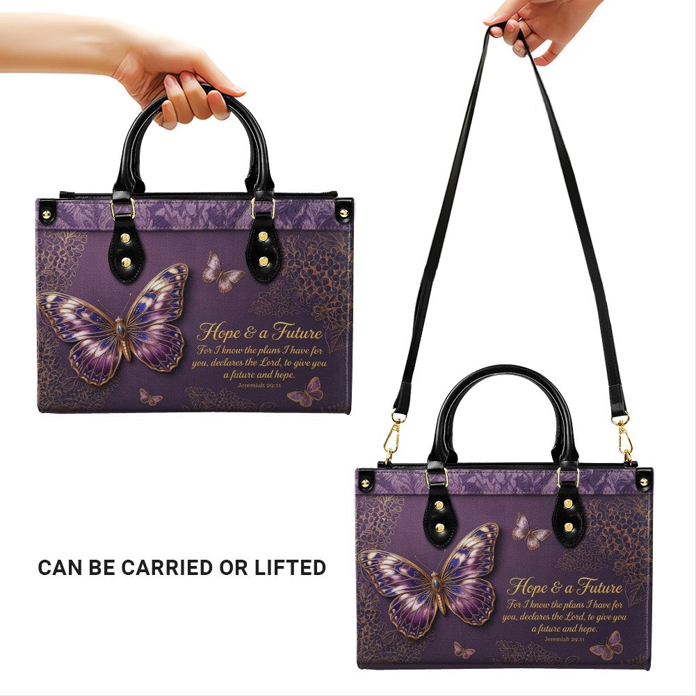 Personalized Butterfly Bible Verse Leather Handbag