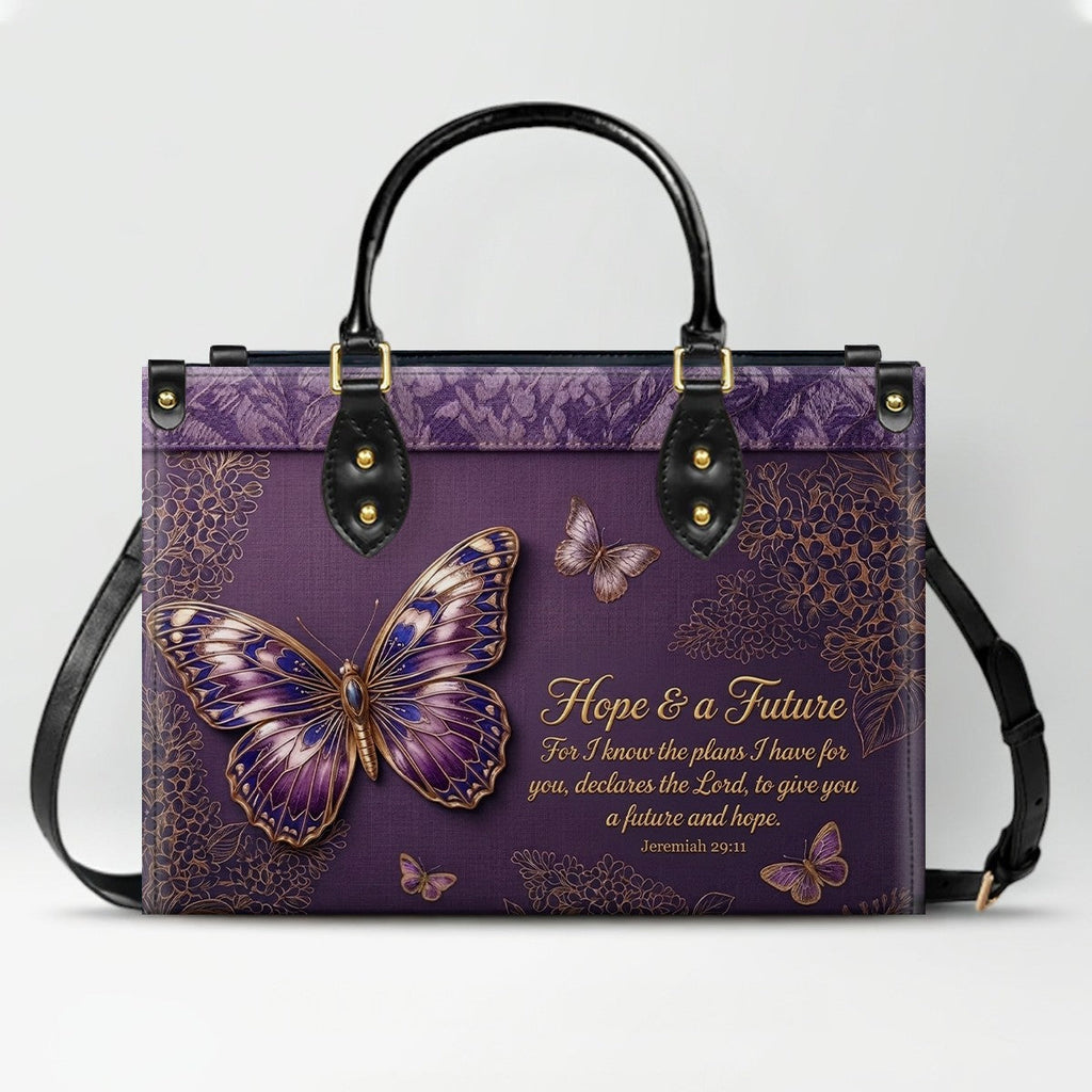 Personalized Butterfly Bible Verse Leather Handbag