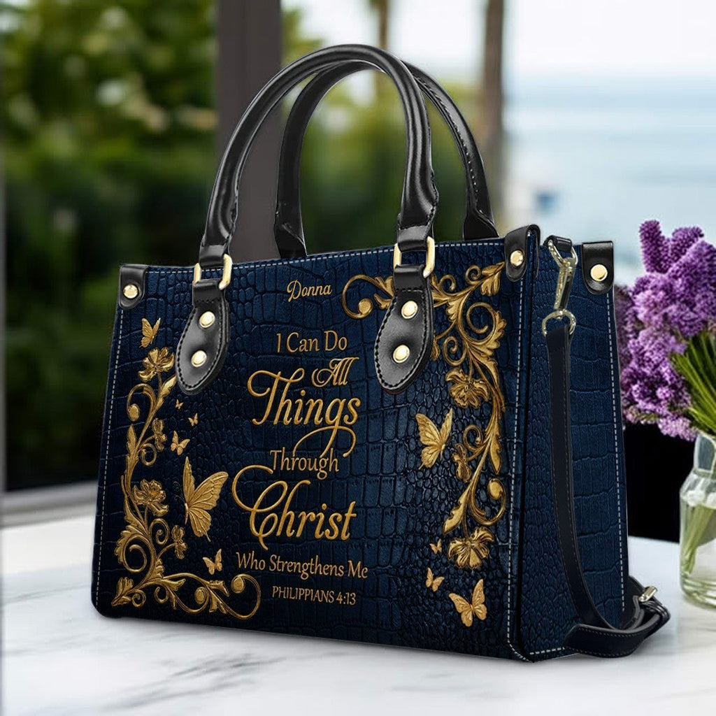 Personalized Philippians 4:13 Leather Tote Bag