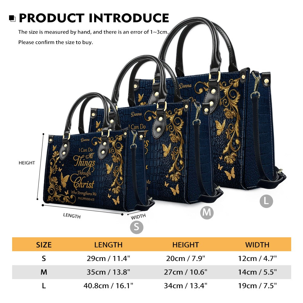 Personalized Philippians 4:13 Leather Tote Bag