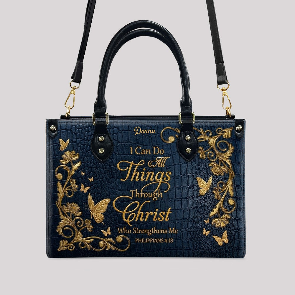 Personalized Philippians 4:13 Leather Tote Bag
