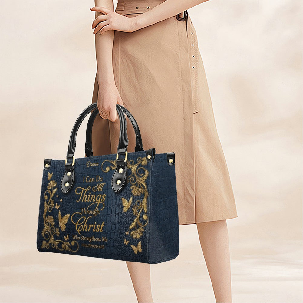Personalized Philippians 4:13 Leather Tote Bag
