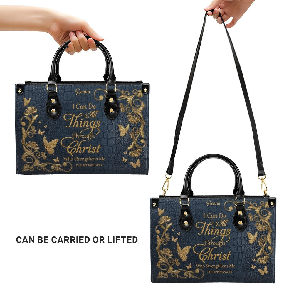 Personalized Philippians 4:13 Leather Tote Bag