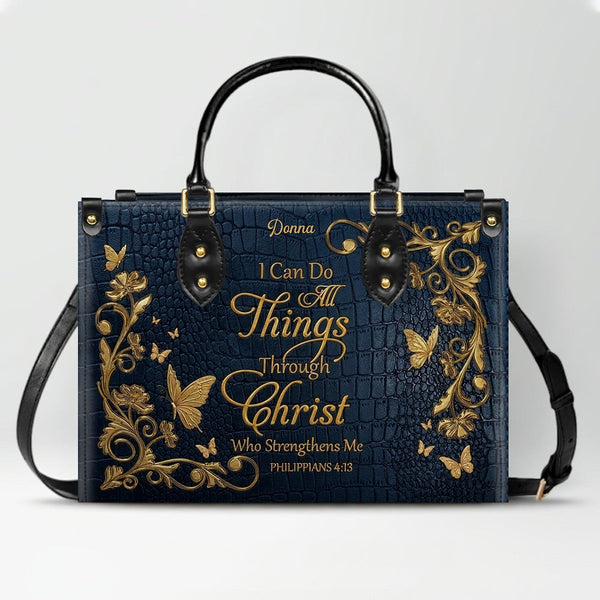 Personalized Philippians 4:13 Leather Tote Bag