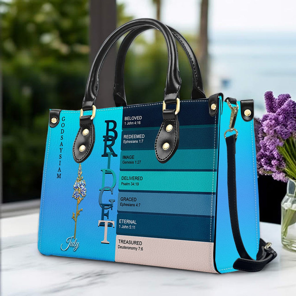 Custom Name & Birth Flower Leather Handbag