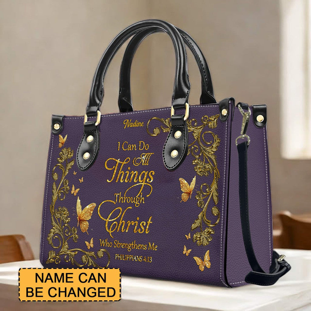 Personalized Christian Butterfly Leather Tote Bag