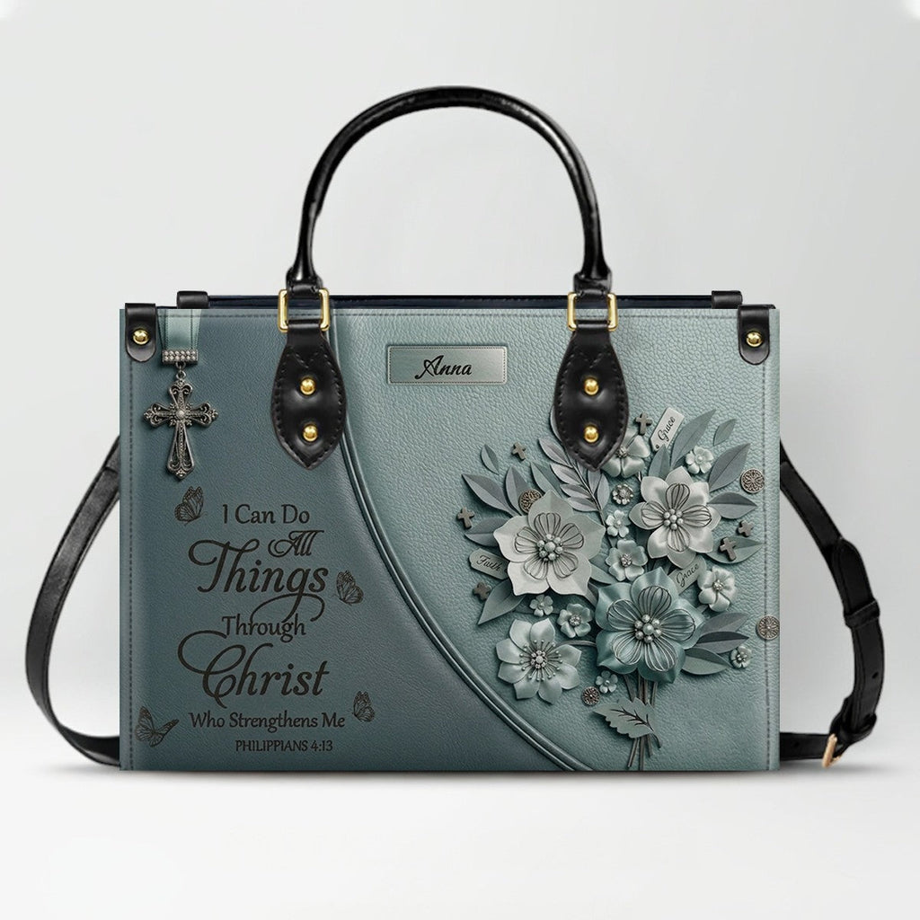 Personalized Christian Floral Leather Handbag
