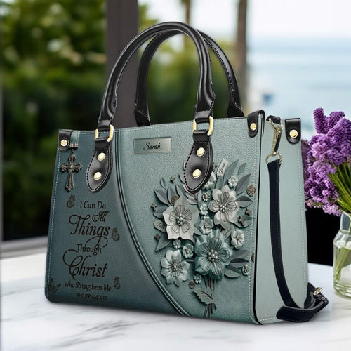 Custom Smoky Teal Christian Leather Handbag