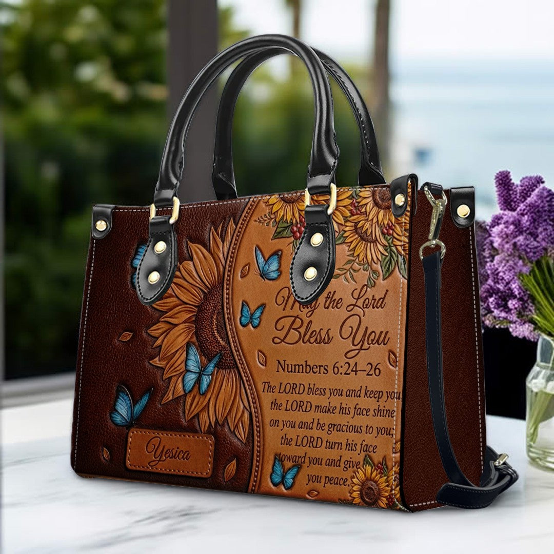 Custom Sunflower Bible Verse Leather Handbag