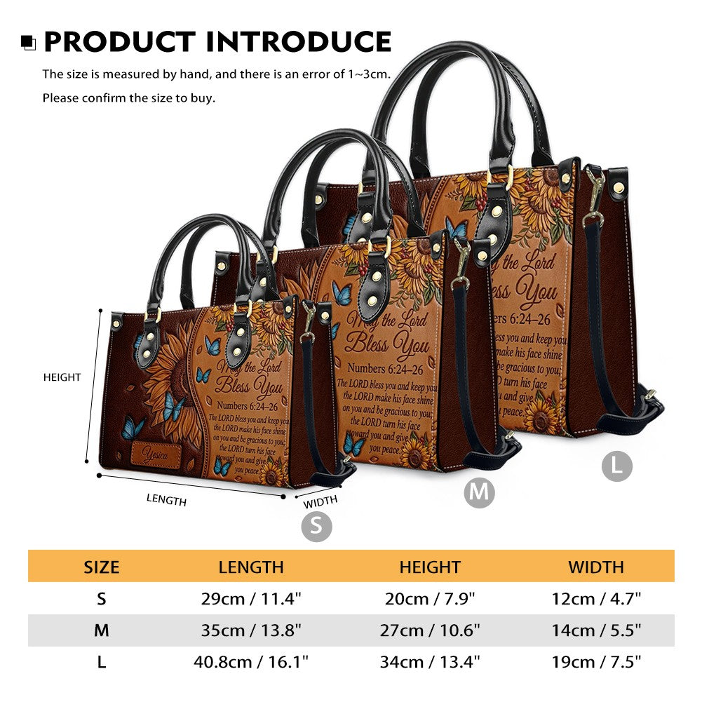 Custom Sunflower Bible Verse Leather Handbag