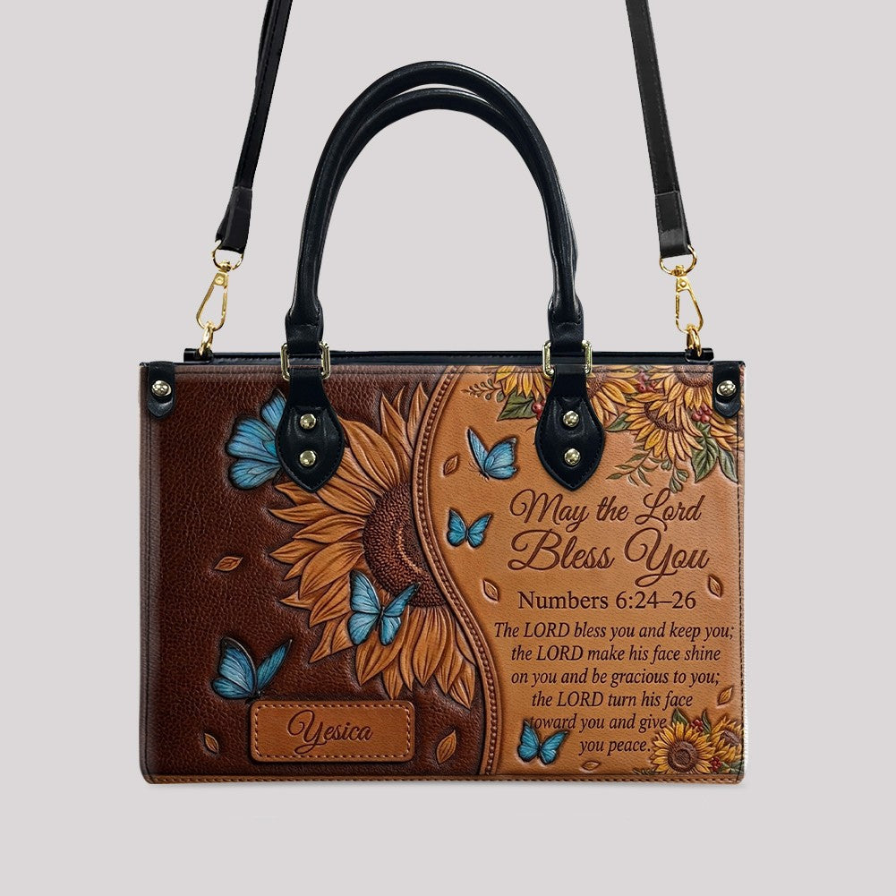 Custom Sunflower Bible Verse Leather Handbag