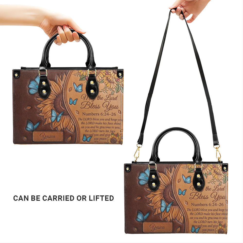 Custom Sunflower Bible Verse Leather Handbag
