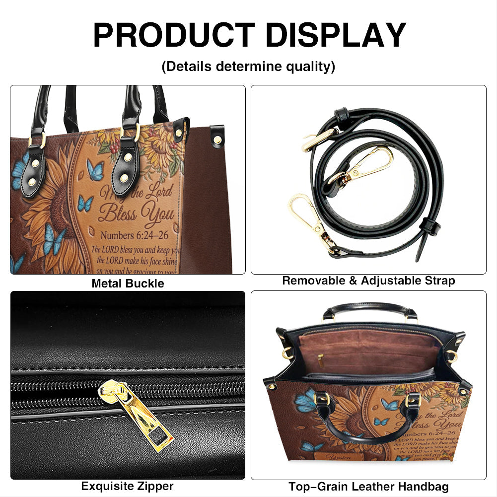 Custom Sunflower Bible Verse Leather Handbag