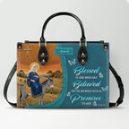 Personalized Blessed Mother Leather Tote Bag