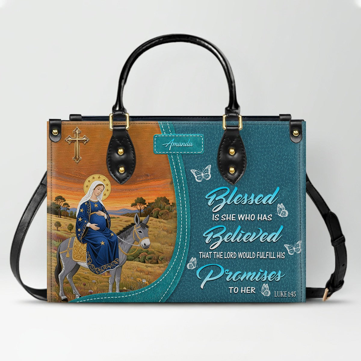 Personalized Blessed Mother Leather Tote Bag