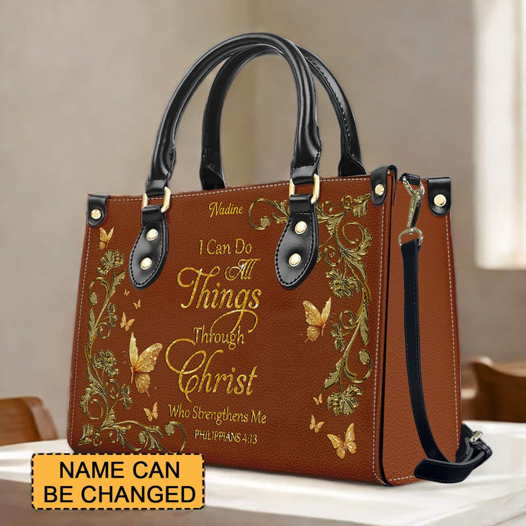Personalized Christian Butterfly Leather Tote Bag