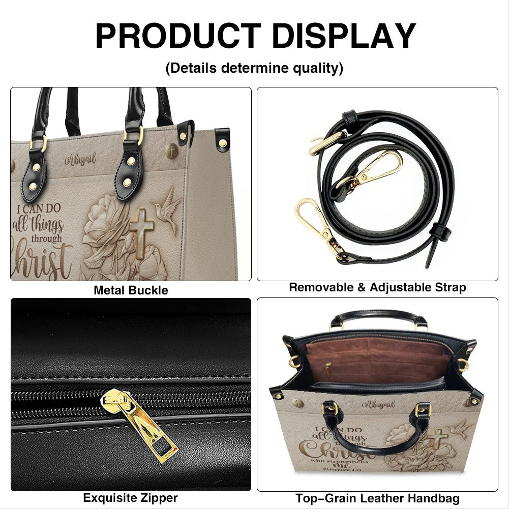 Personalized Floral Cross Leather Handbag