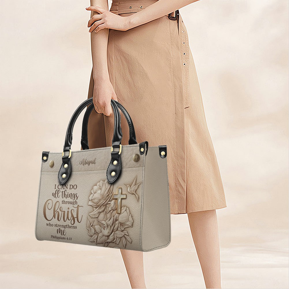 Personalized Floral Cross Leather Handbag