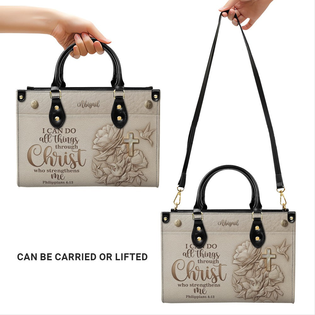Personalized Floral Cross Leather Handbag