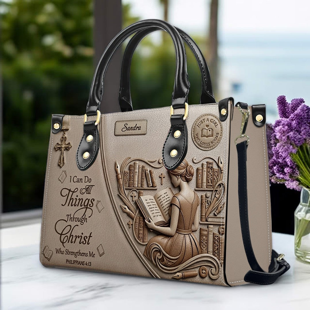 Personalized Christian Book Lover Leather Handbag