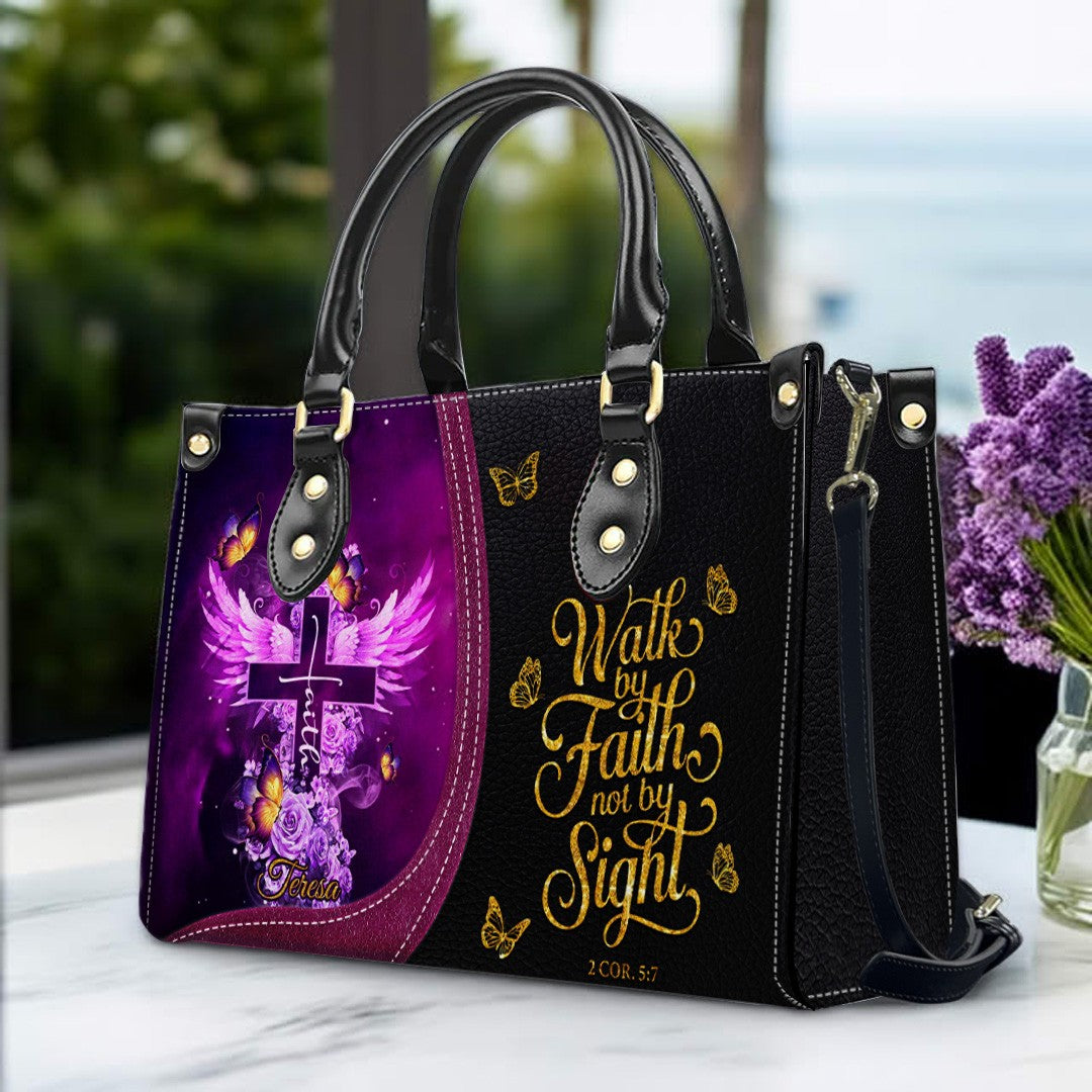 Personalized Christian Cross & Wings Leather Handbag