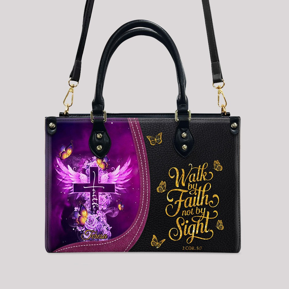Personalized Christian Cross & Wings Leather Handbag