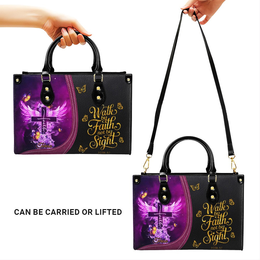 Personalized Christian Cross & Wings Leather Handbag