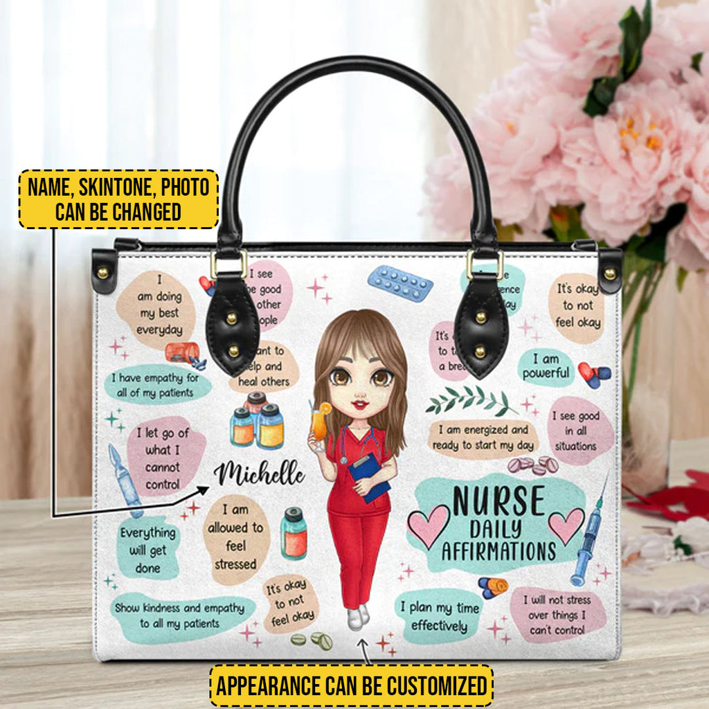 Personalized Nurse Affirmation Leather Handbag