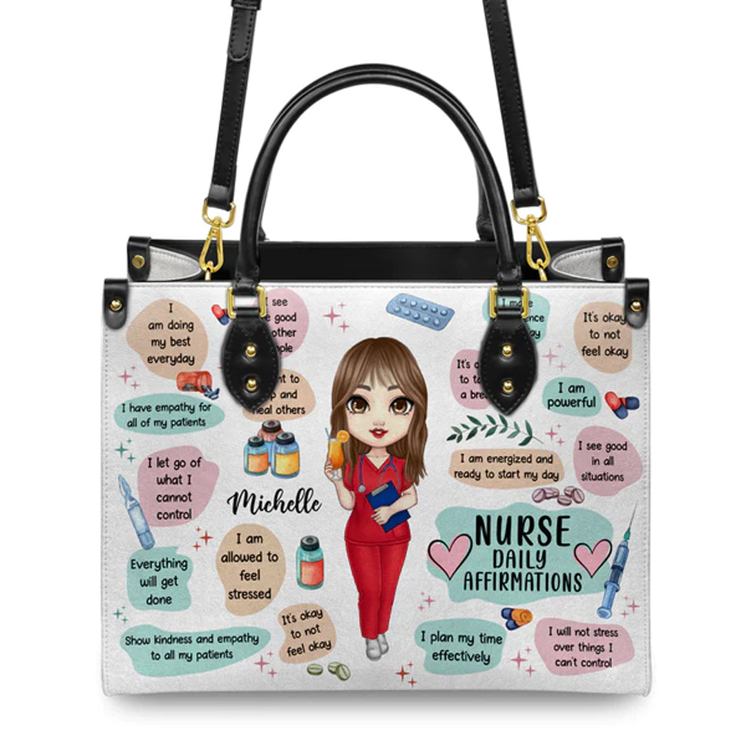 Personalized Nurse Affirmation Leather Handbag