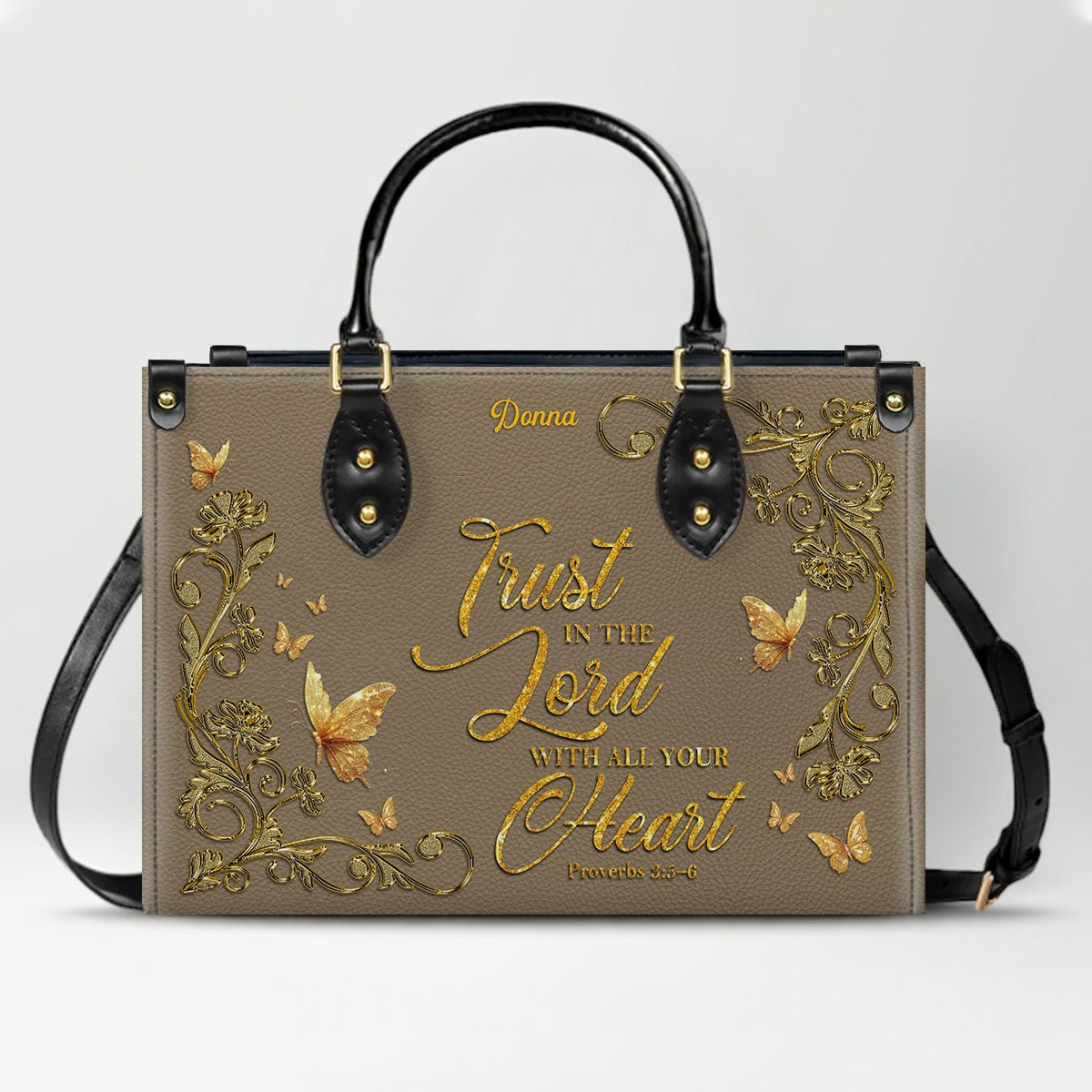 Personalized Bible Verse Leather Tote Bag