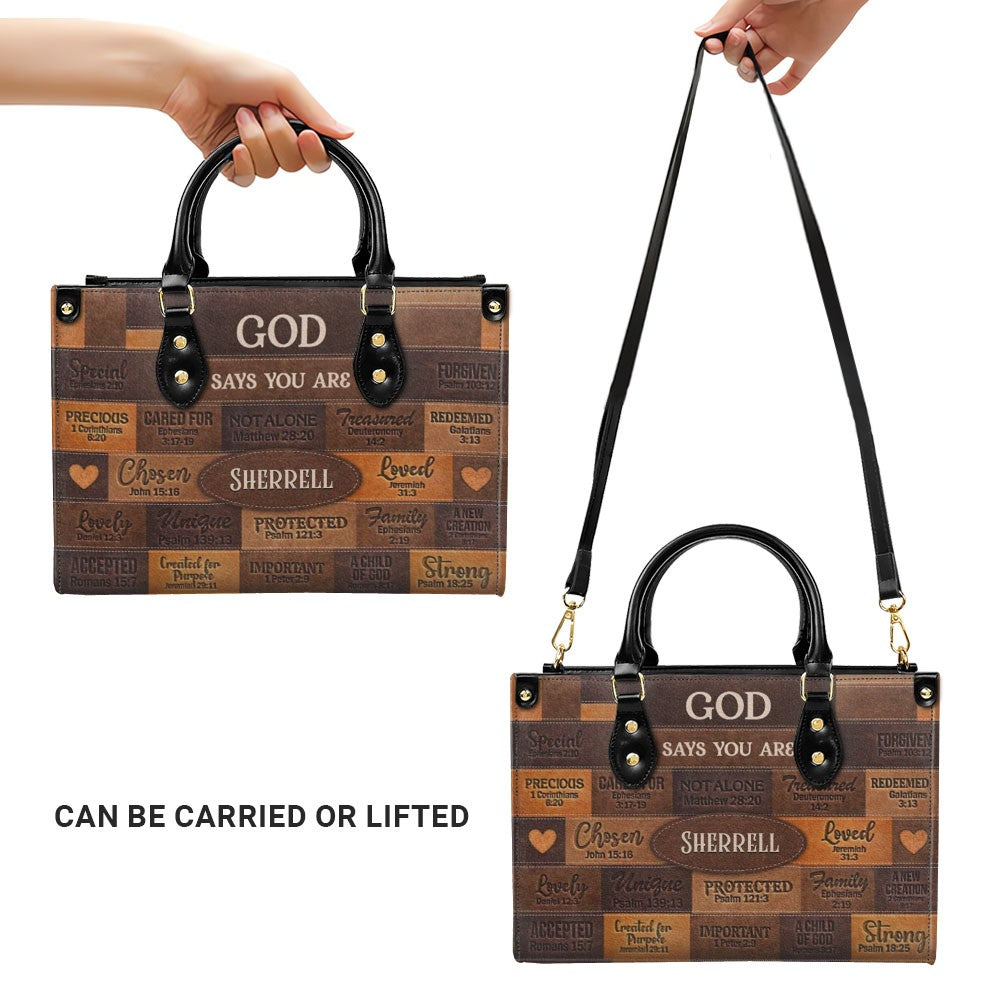 Personalized God Says You Are Leather Tote Bag