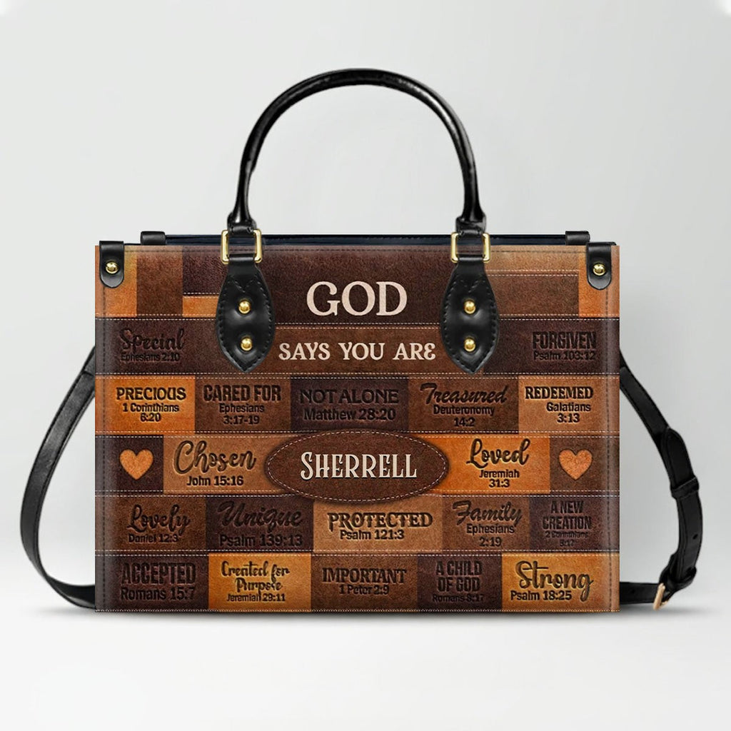 Personalized God Says You Are Leather Tote Bag