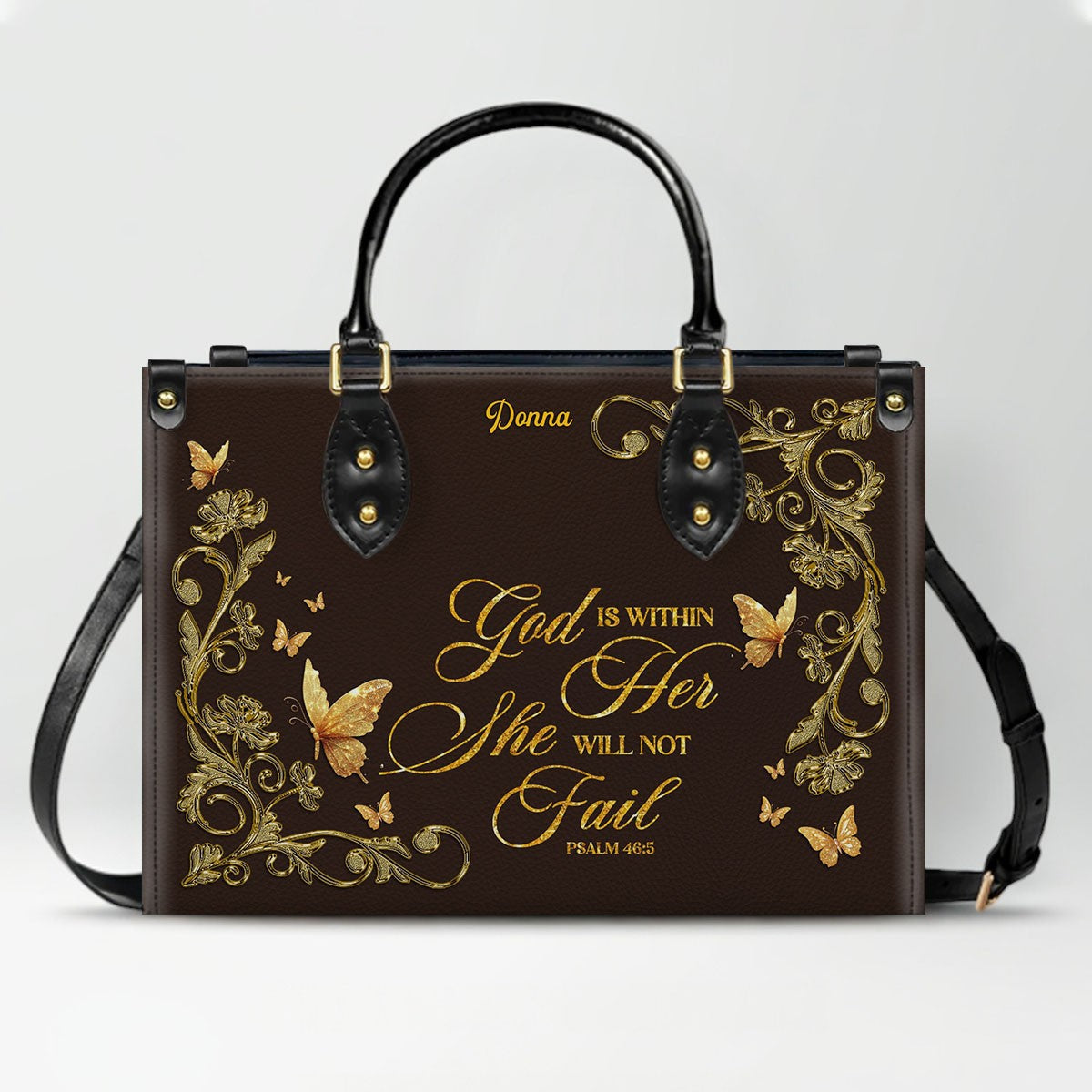Personalized Christian Leather Tote Bag Navy