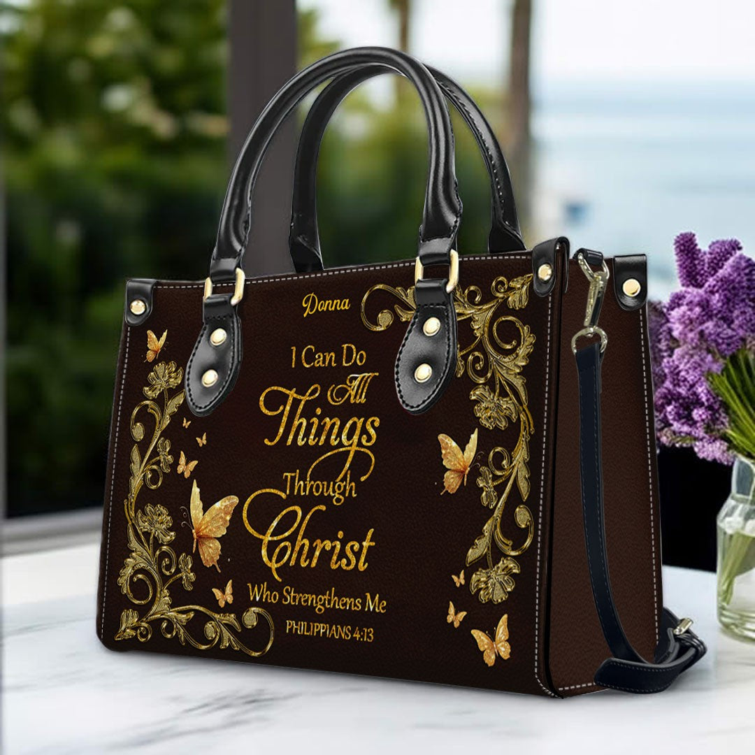 Personalized Bible Verse Leather Tote Bag