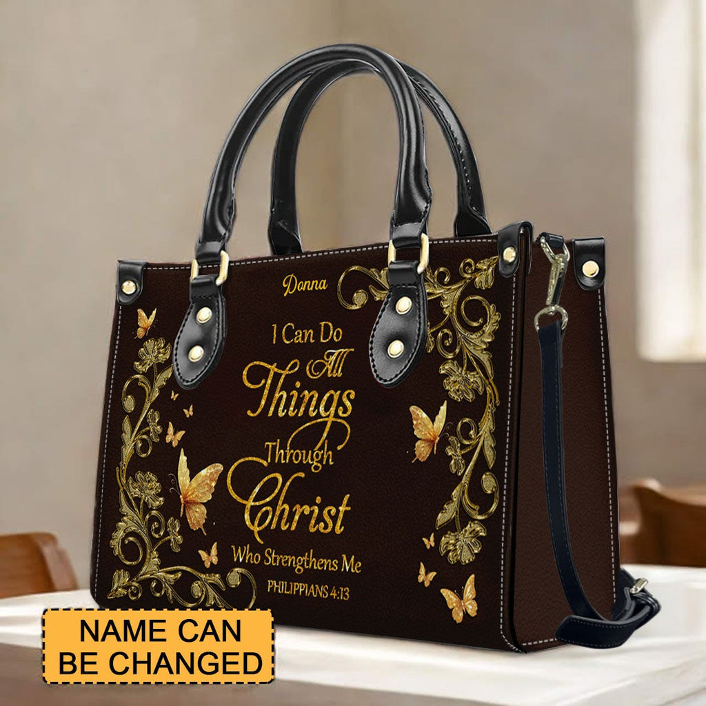 Personalized Christian Butterfly Leather Tote Bag