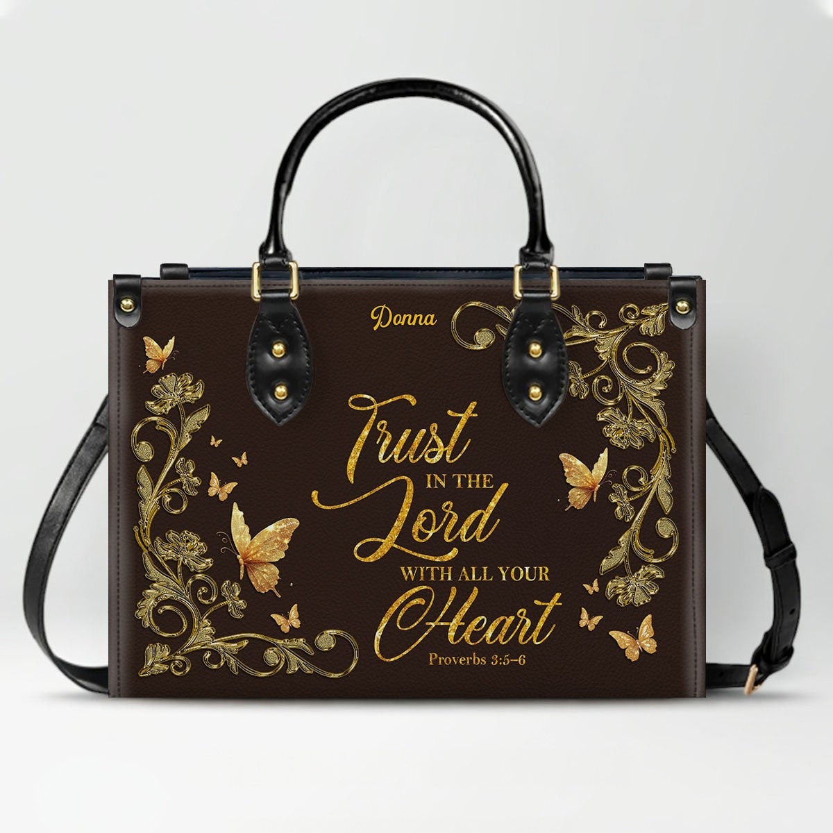 Personalized Bible Verse Leather Tote Bag
