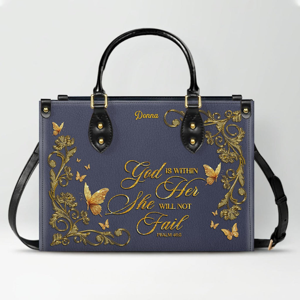 Personalized Christian Leather Tote Bag Navy