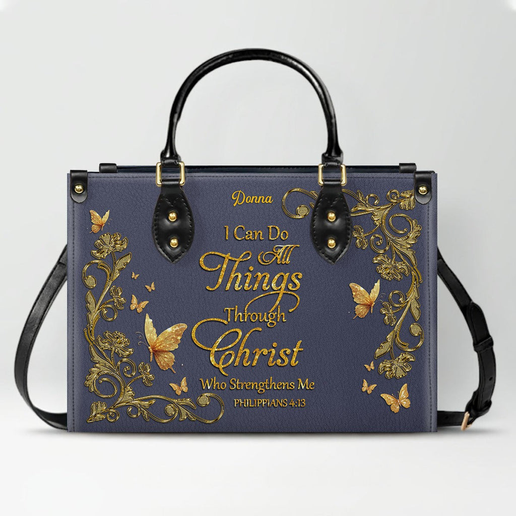 Personalized Christian Butterfly Leather Tote Bag