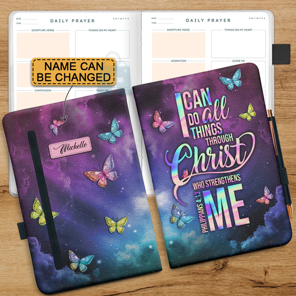 Personalized Galaxy "Philippians 4:13" Leather Prayer Journal