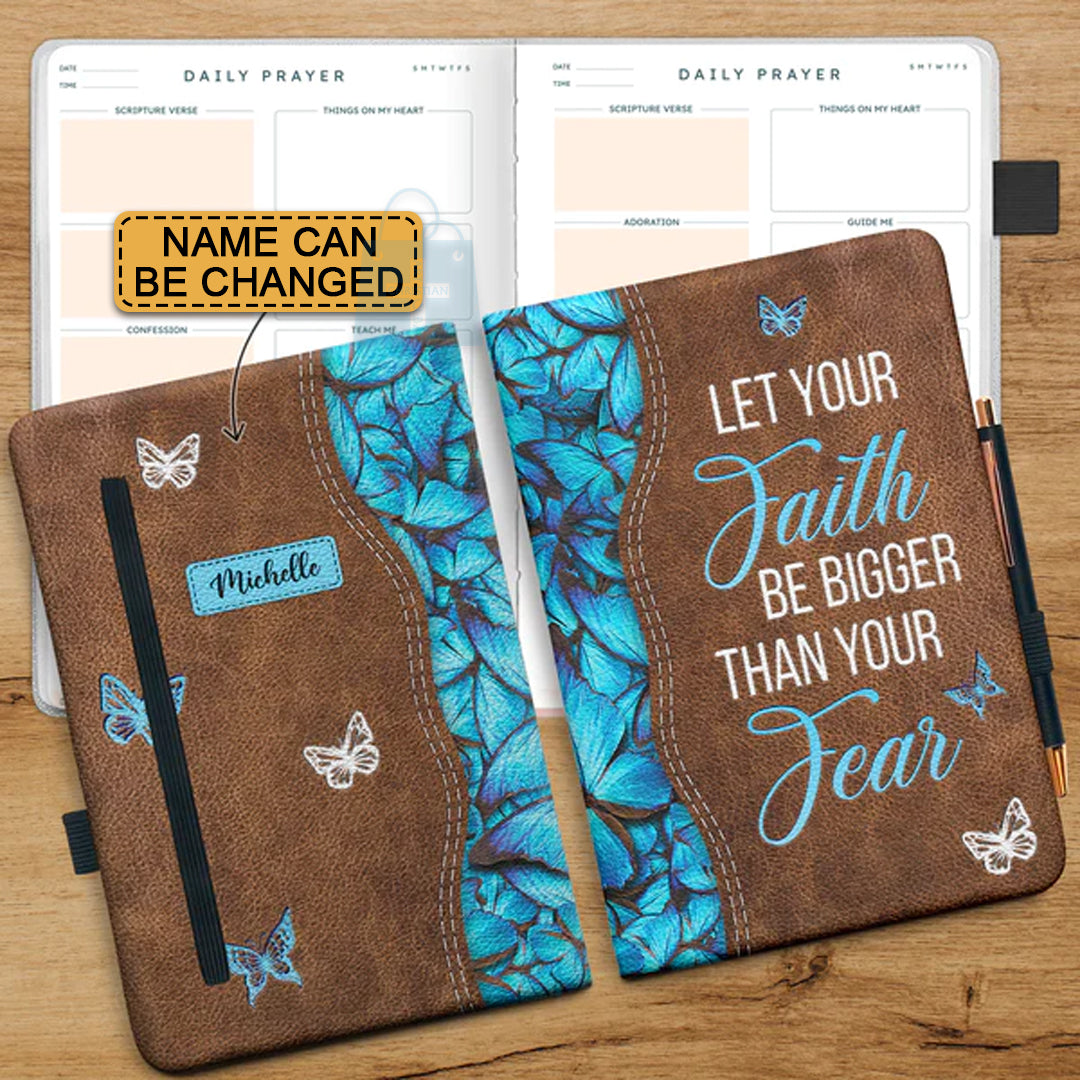 Personalized "Faith Over Fear" Butterfly Leather Prayer Journal