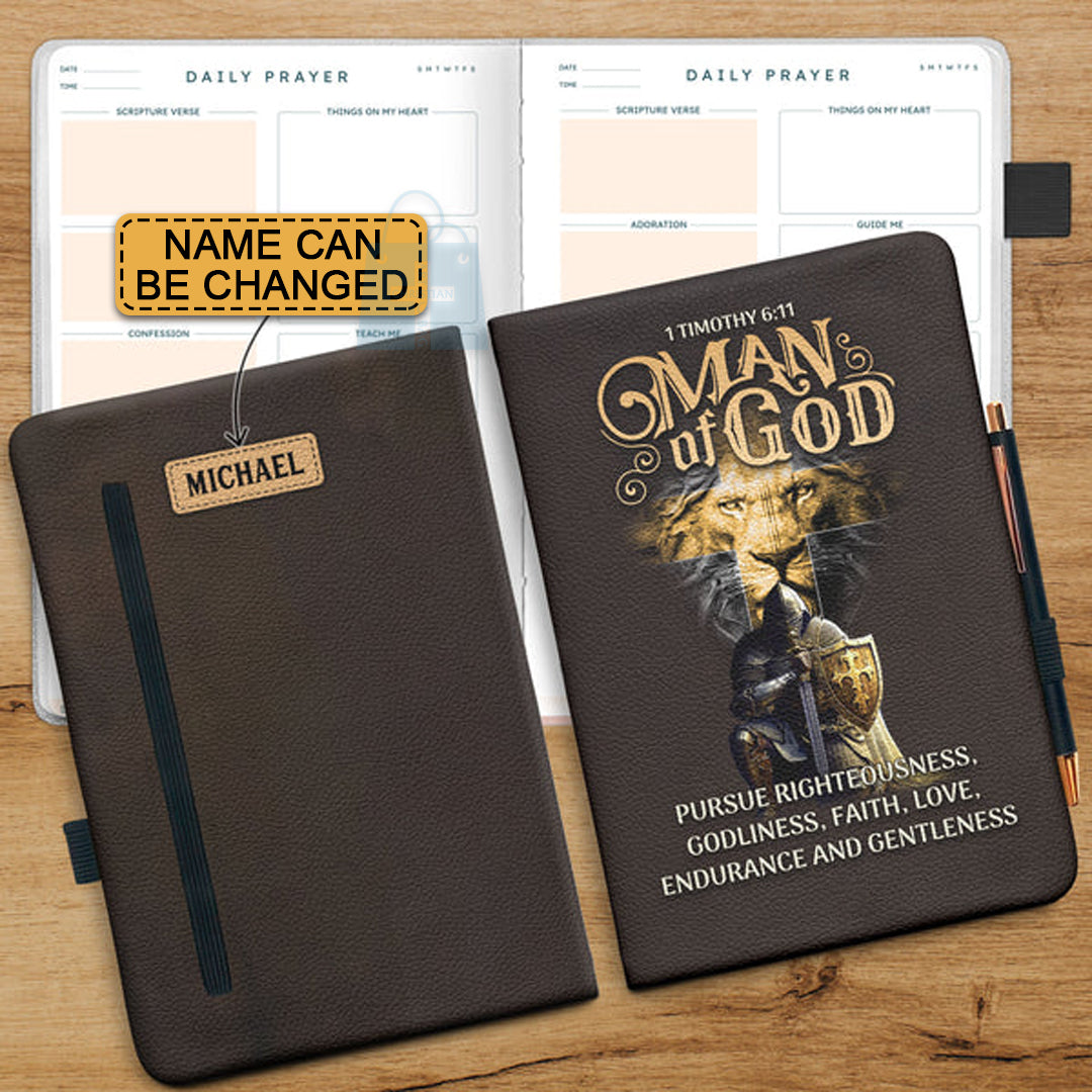 Personalized "Man of God" Lion Warrior Leather Prayer Journal