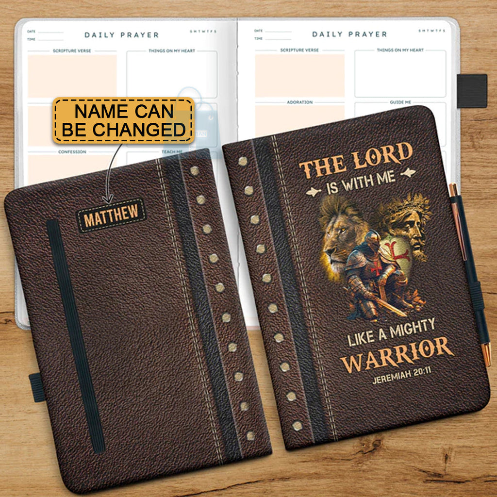 Personalized "Mighty Warrior" Jeremiah 20:11 Leather Journal