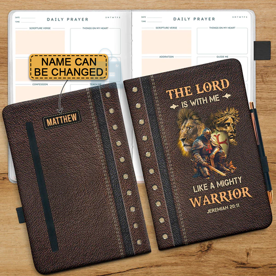 Personalized "Mighty Warrior" Jeremiah 20:11 Leather Journal